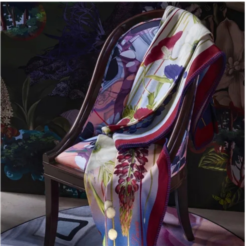 Christian Lacroix Merino Wool Amytis Indigo Floral Multicolor Throw Blanket - Picture 4 of 7